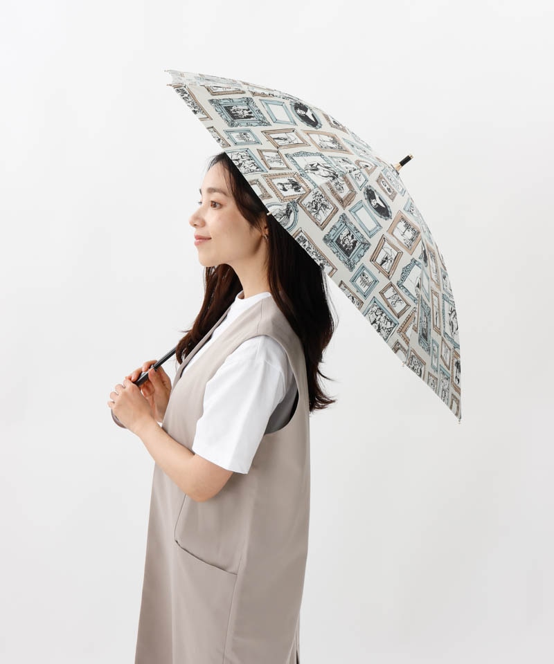 【 Beaurance （ビューランス）】サマーシールド　プリント額縁柄　晴雨兼用傘（長傘）
