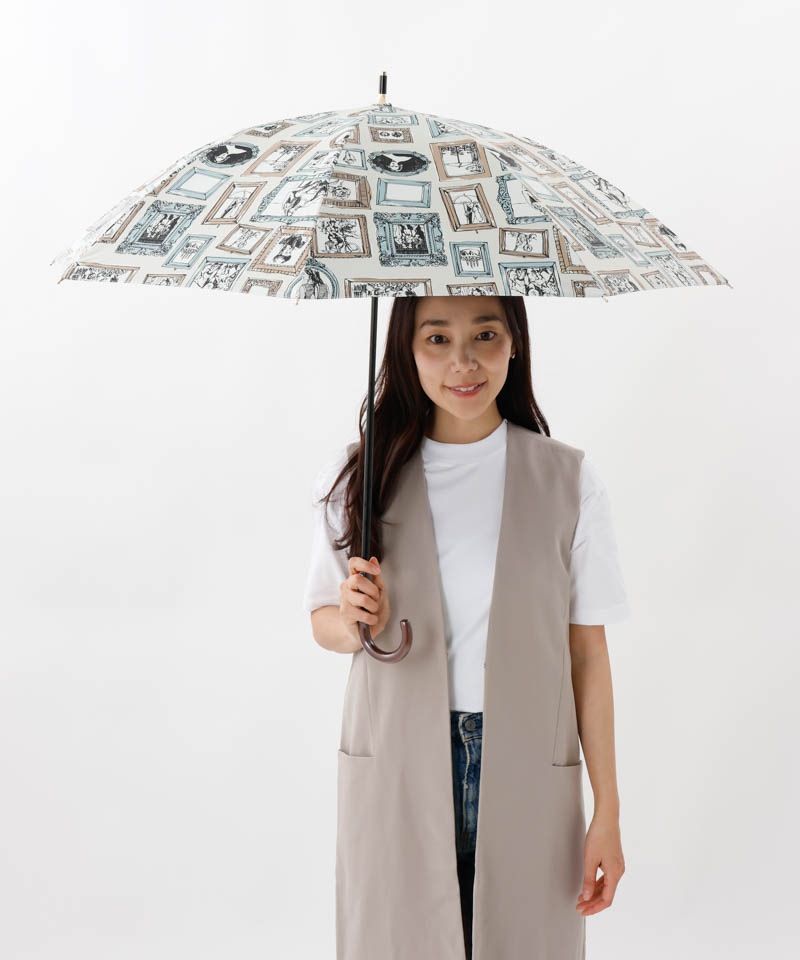 【 Beaurance （ビューランス）】サマーシールド　プリント額縁柄　晴雨兼用傘（長傘）