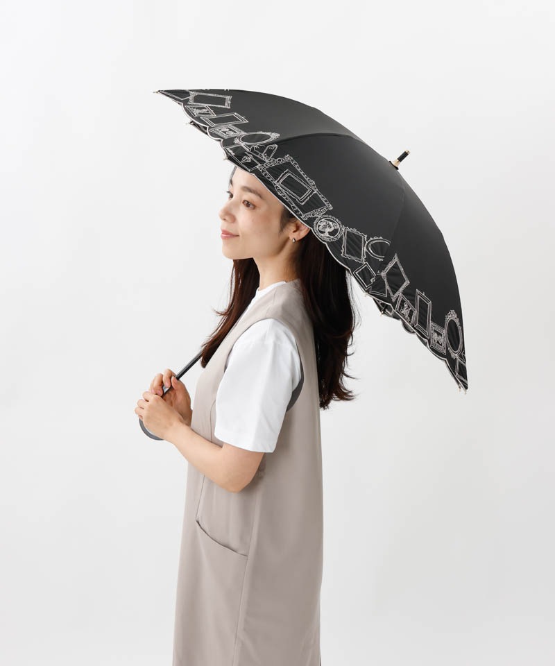 【 Beaurance （ビューランス）】サマーシールド　額縁刺しゅう晴雨兼用パラソル（長傘）