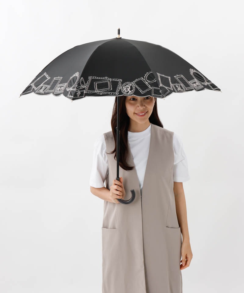 【 Beaurance （ビューランス）】サマーシールド　額縁刺しゅう晴雨兼用パラソル（長傘）