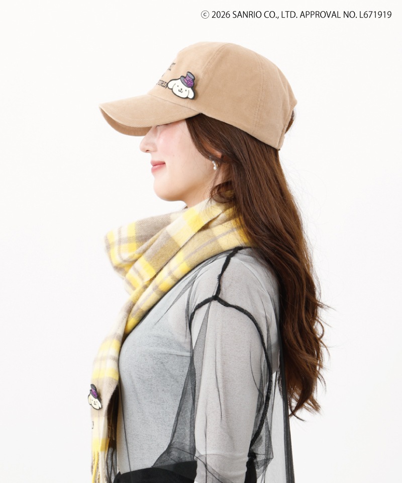 【 ANNA SUI（アナ スイ）】ANNA SUI x ポムポムプリン 刺しゅうブローチ付きチェックマフラー