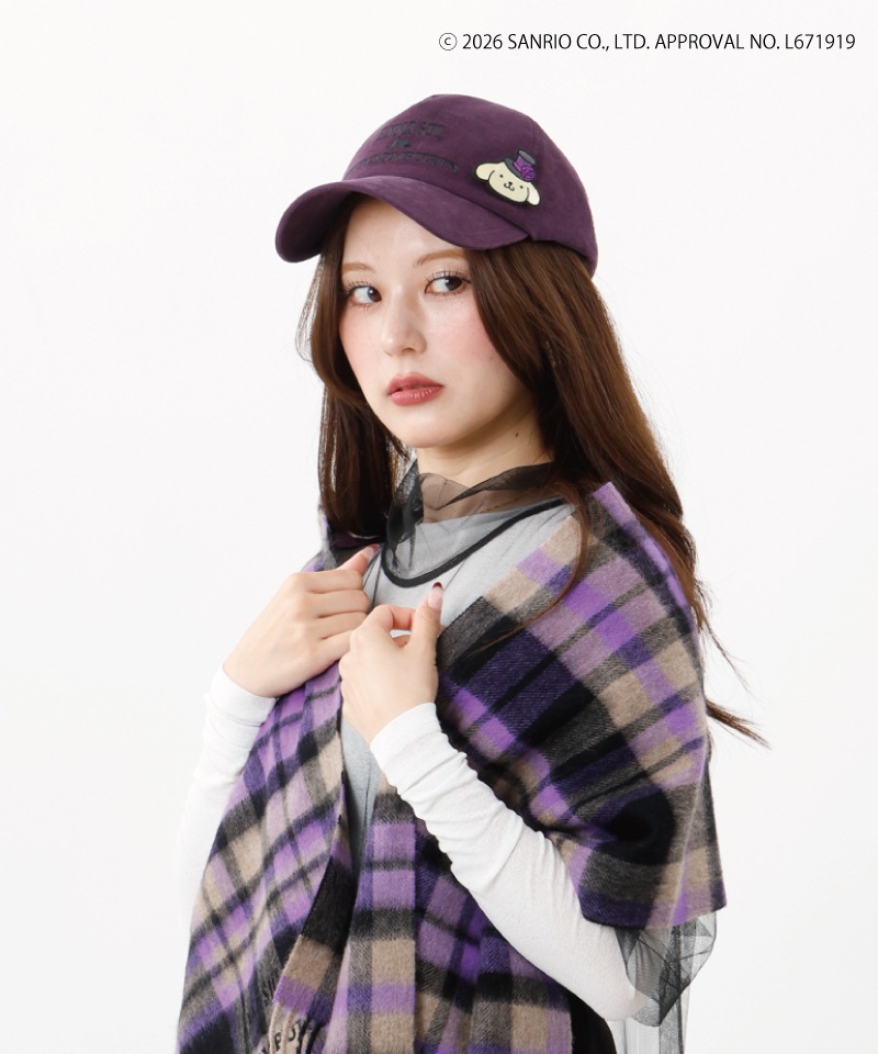 【 ANNA SUI（アナ スイ）】ANNA SUI x ポムポムプリン 刺しゅうブローチ付きチェックマフラー