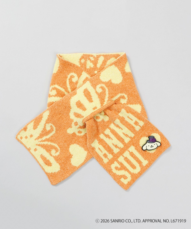 【 ANNA SUI（アナ スイ）】ANNA SUI x ポムポムプリン 刺しゅうブローチ付きモールマフラー
