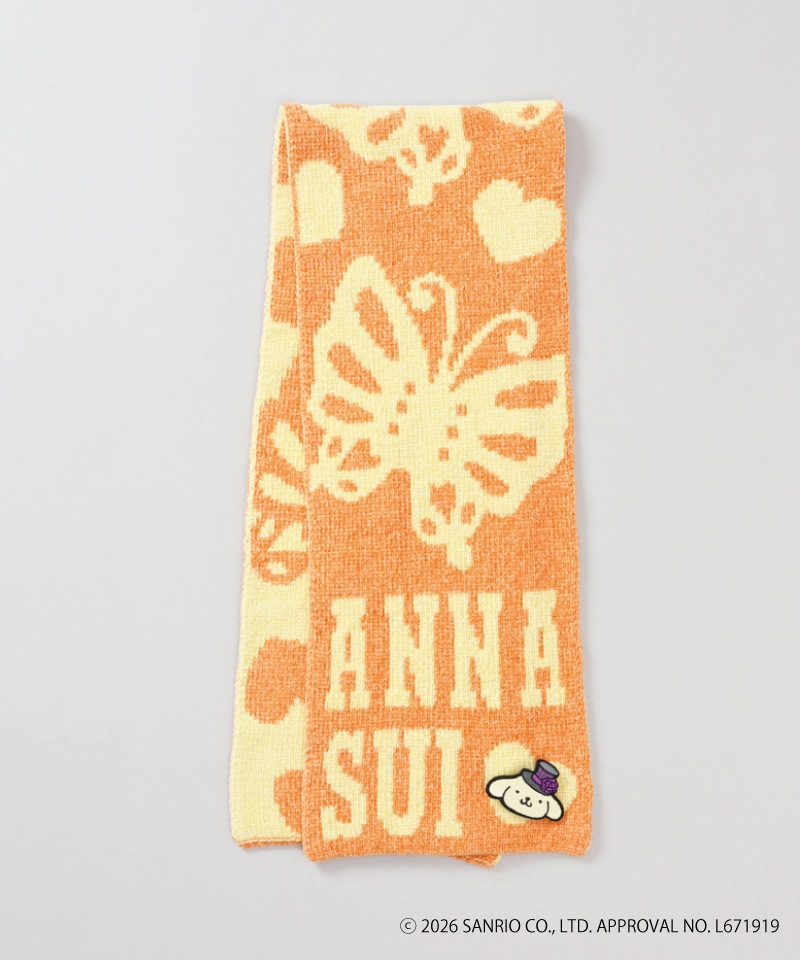 【 ANNA SUI（アナ スイ）】ANNA SUI x ポムポムプリン 刺しゅうブローチ付きモールマフラー
