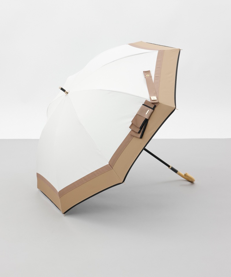 【 Beaurance （ビューランス）】サマーシールド　リボン切り継ぎ加工晴雨兼用パラソル（長傘）