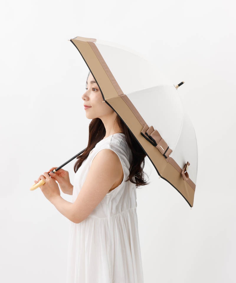 【 Beaurance （ビューランス）】サマーシールド　リボン切り継ぎ加工晴雨兼用パラソル（長傘）