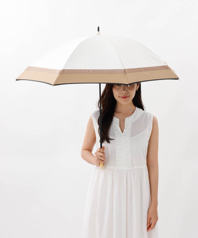 【 Beaurance （ビューランス）】サマーシールド　リボン切り継ぎ加工晴雨兼用パラソル（長傘）