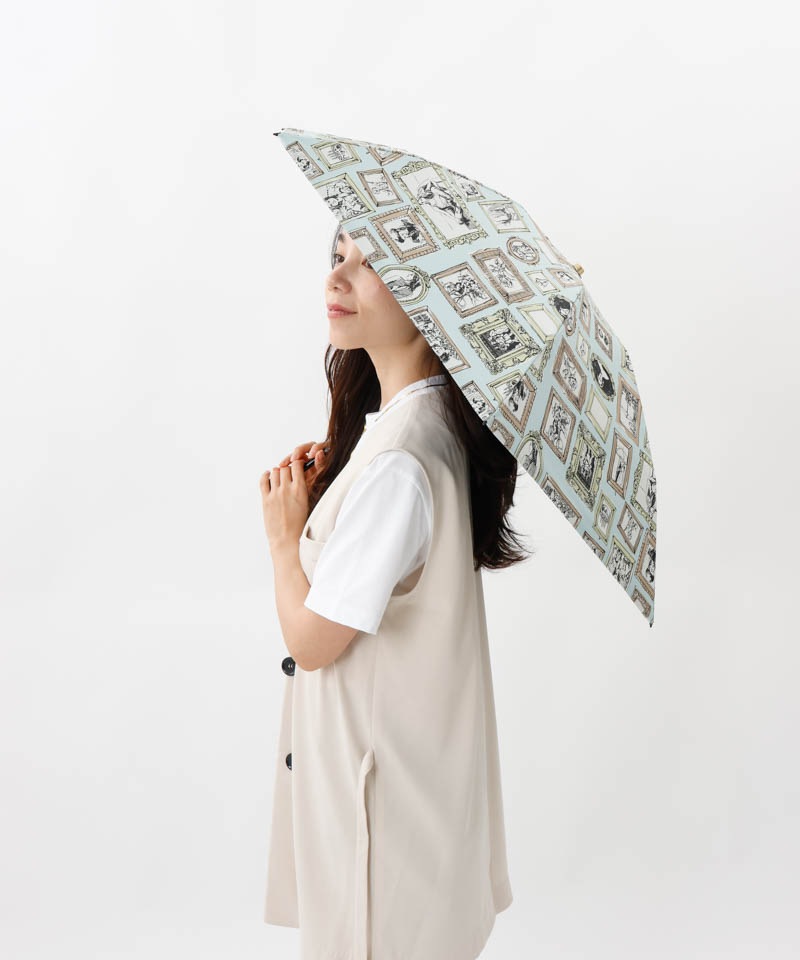 【 Beaurance （ビューランス）】サマーシールド　プリント額縁柄晴雨兼用傘（折りたたみ）