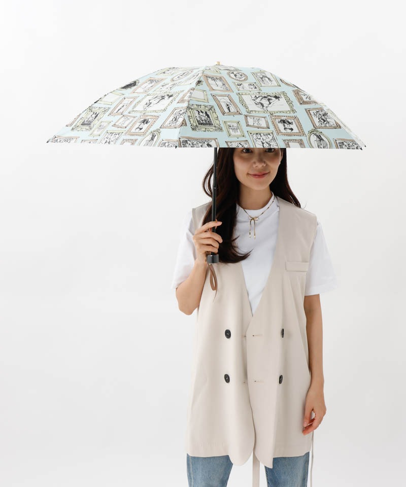 【 Beaurance （ビューランス）】サマーシールド　プリント額縁柄晴雨兼用傘（折りたたみ）