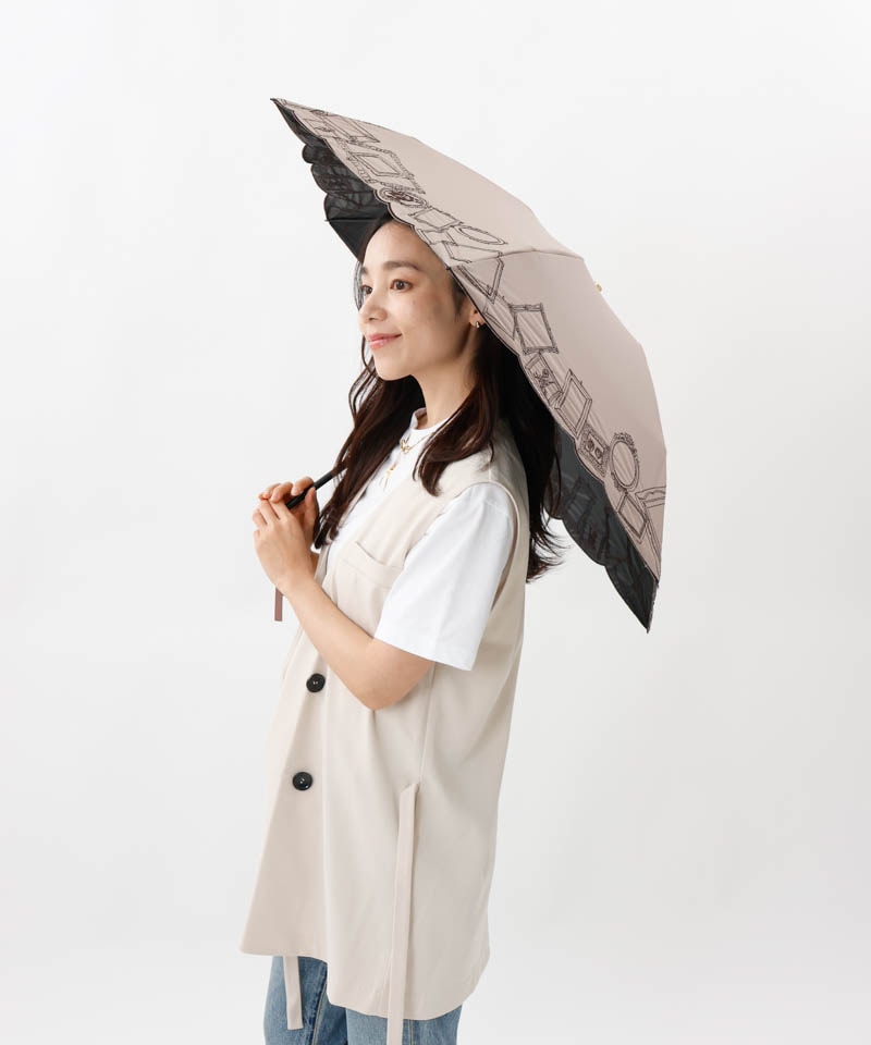 【 Beaurance （ビューランス）】サマーシールド　額縁刺しゅう晴雨兼用パラソル（折りたたみ）