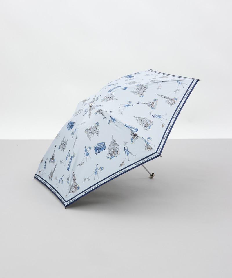 アクアスキュータム 1級遮光 晴雨兼用傘 長傘 ロンドン イラスト ブルー Aquascutum（アクアスキュータム）】ロンドンガールイラスト晴雨兼用傘