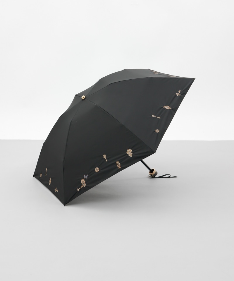 【 Beaurance （ビューランス）】サマーシールド　鍵穴ボーラー刺しゅう晴雨兼用パラソル（折りたたみ）