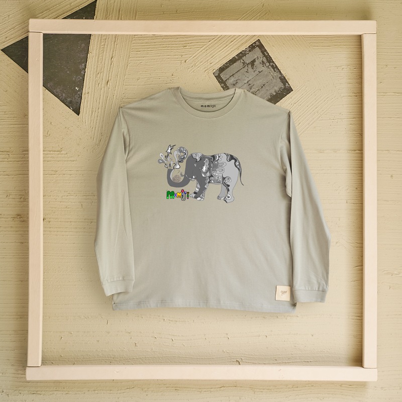 【 momiji 】 Long sleeve T the Art -幸せのゾウ-