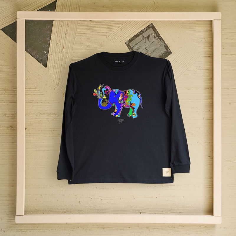 【 momiji 】 Long sleeve T the Art -幸せのゾウ-