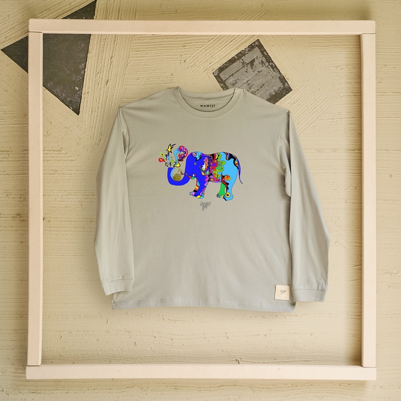 【 momiji 】 Long sleeve T the Art -幸せのゾウ-