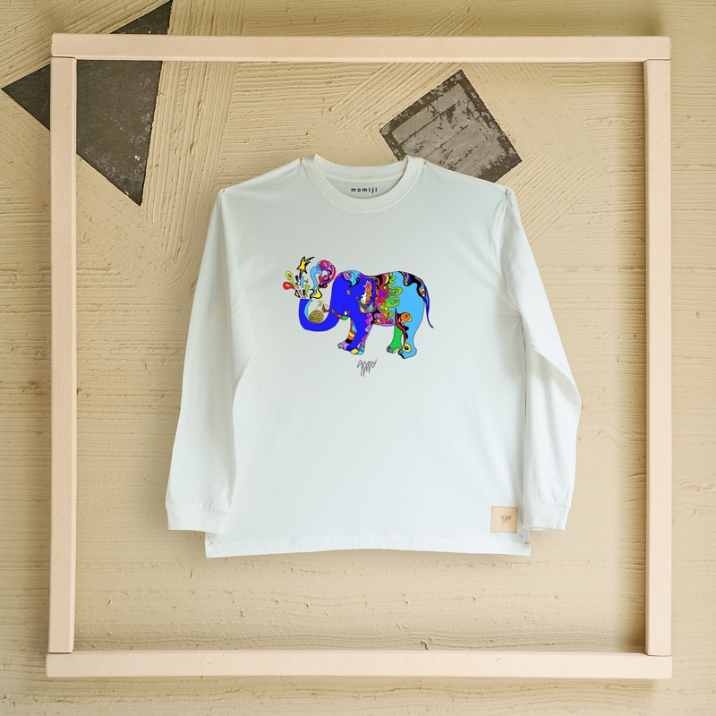 【 momiji 】 Long sleeve T the Art -幸せのゾウ-