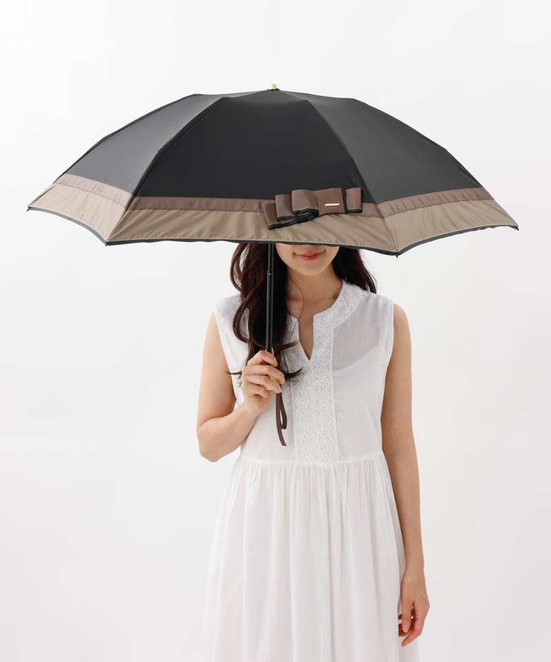 【 Beaurance （ビューランス）】サマーシールド　リボン切り継ぎ加工晴雨兼用パラソル傘（折りたたみ）