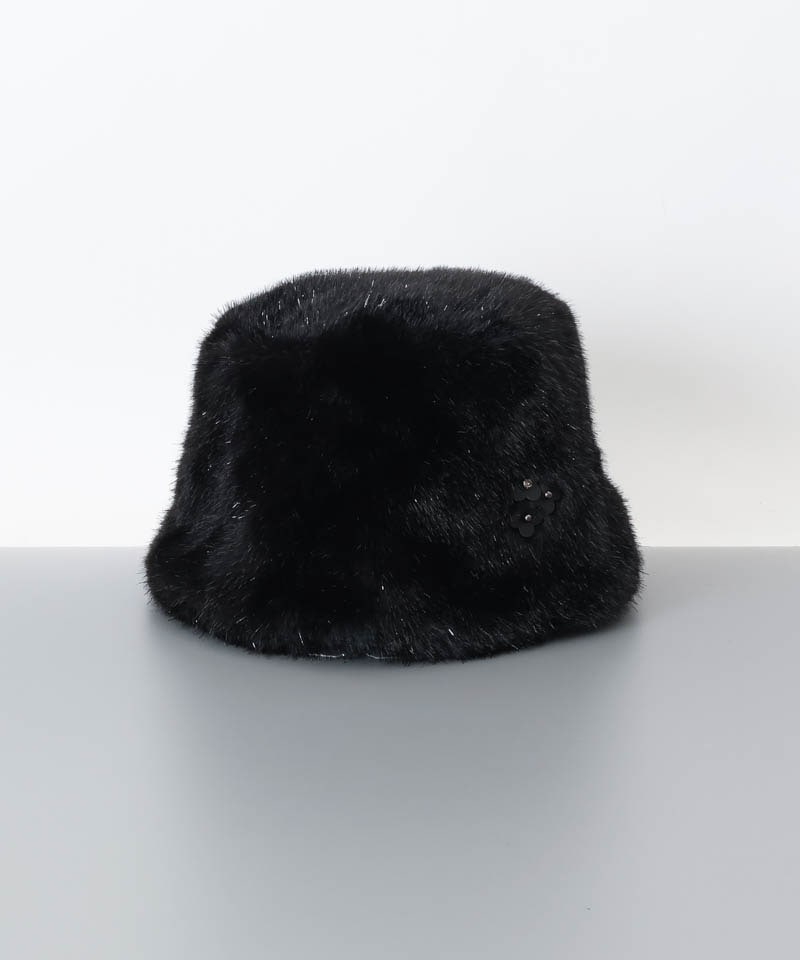 ANTEPRIMA アンテプリマ 黒 フィオーリファーバケットハット ANTEPRIMA（アンテプリマ）】フィオーリファーハット帽子(レディース