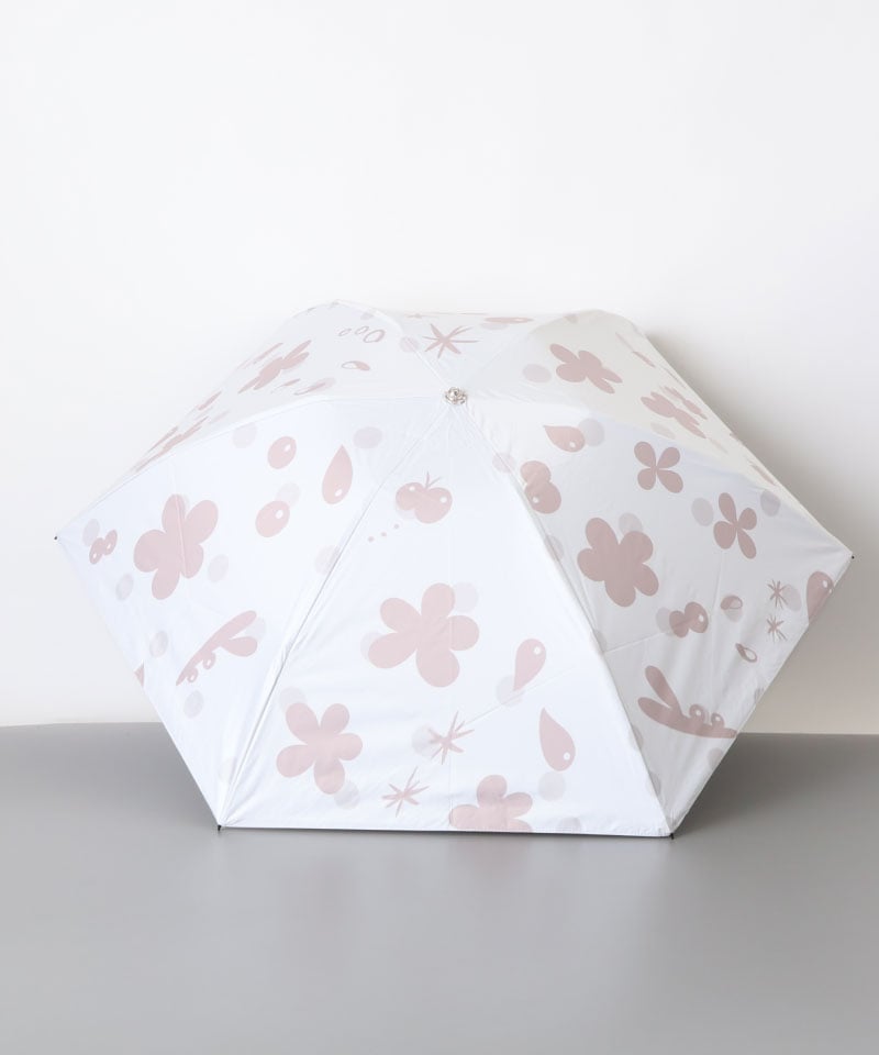 【 クリエイターズ マーケット 】 大江 由佳　coco  -white × mocha sun&rain folding umbrella-（晴雨兼用傘）受注生産品