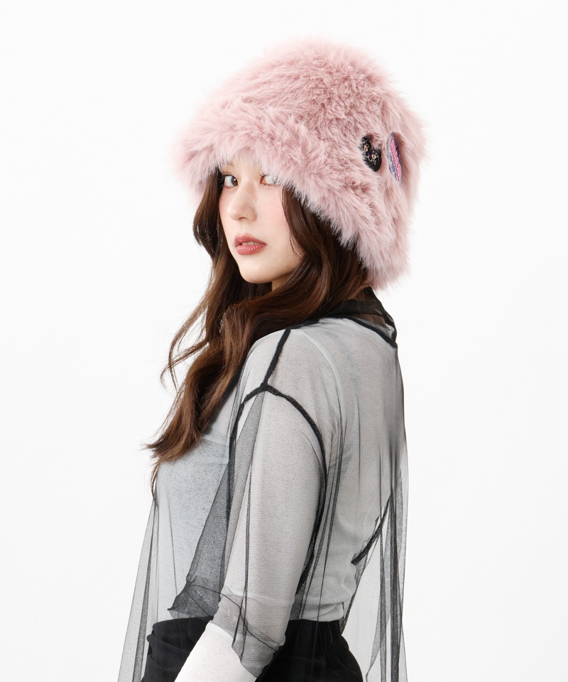 【 ANNA SUI（アナ スイ）】エコファーワッペン付きクロッシェハット