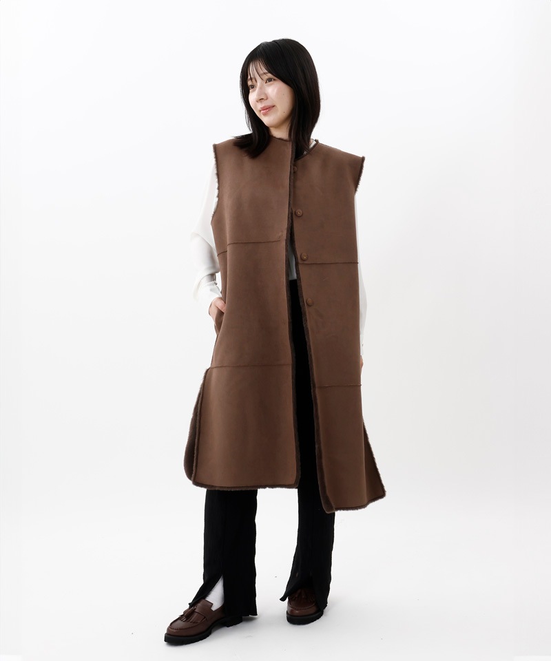 【 Beaurance （ビューランス）】エコファーリバーシブルロングジレ