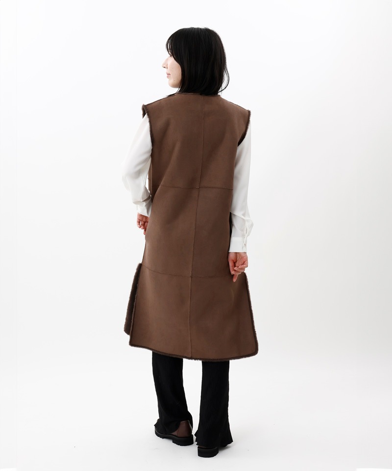 Beaurance （ビューランス）】エコファーリバーシブルロングジレ