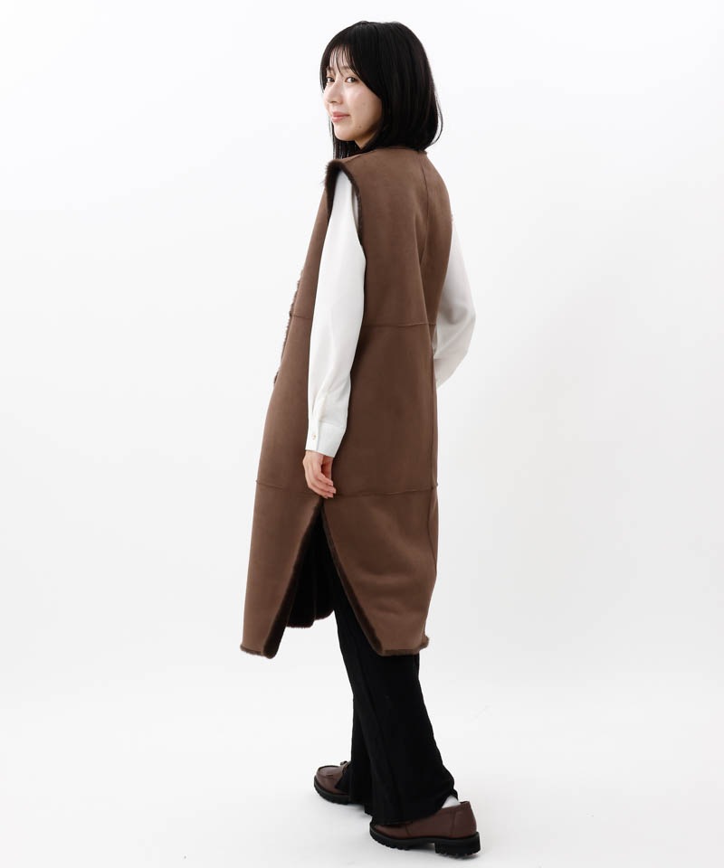 【 Beaurance （ビューランス）】エコファーリバーシブルロングジレ