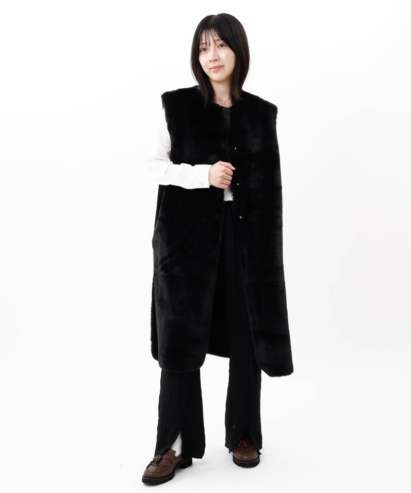 【 Beaurance （ビューランス）】エコファーリバーシブルロングジレ