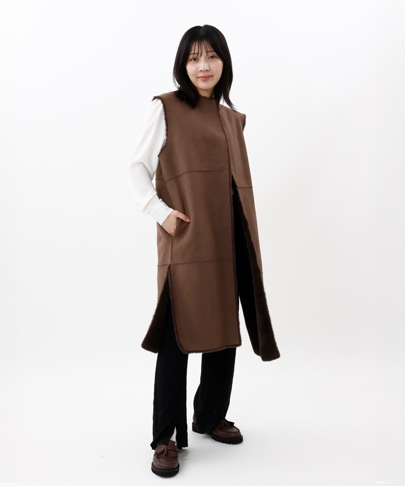 【 Beaurance （ビューランス）】エコファーリバーシブルロングジレ