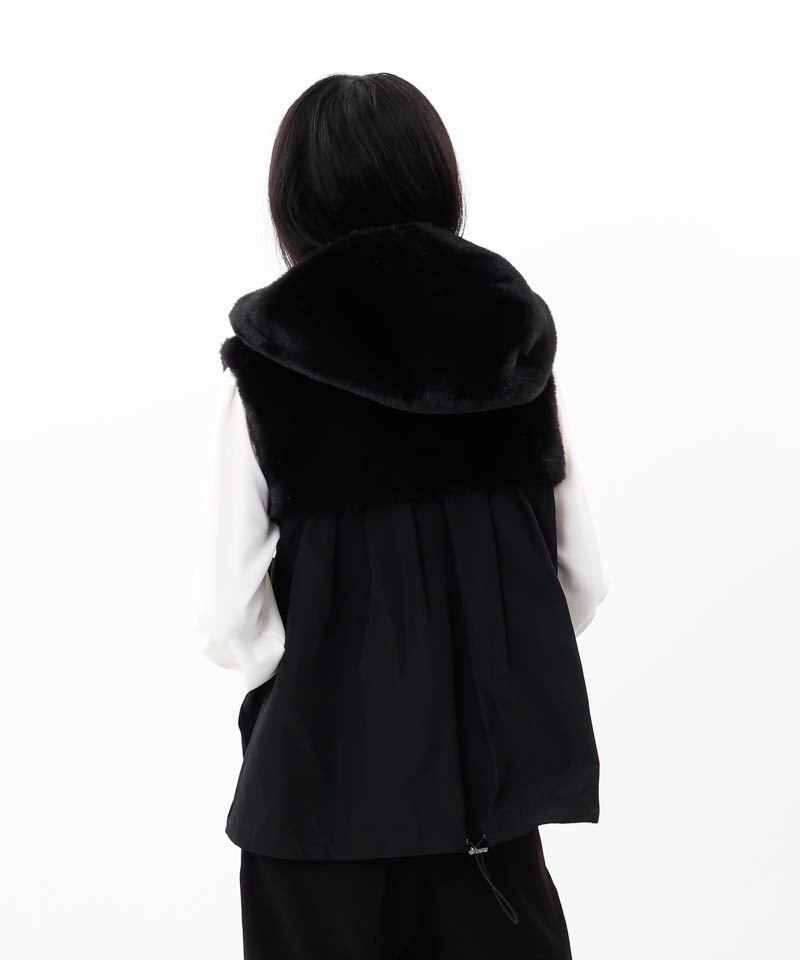 Beaurance （ビューランス）】フード付きエコファーショートジレ