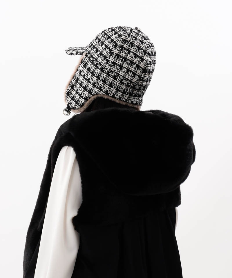 【 Beaurance （ビューランス）】ツイードファーフライトキャップ