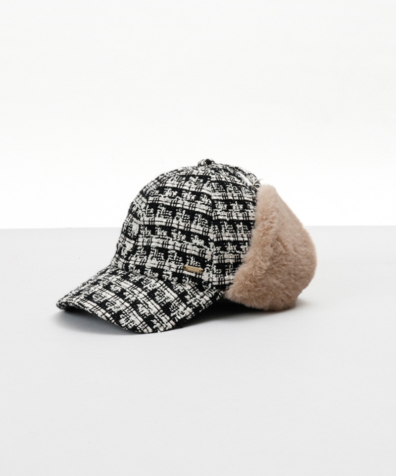 【 Beaurance （ビューランス）】ツイードファーフライトキャップ