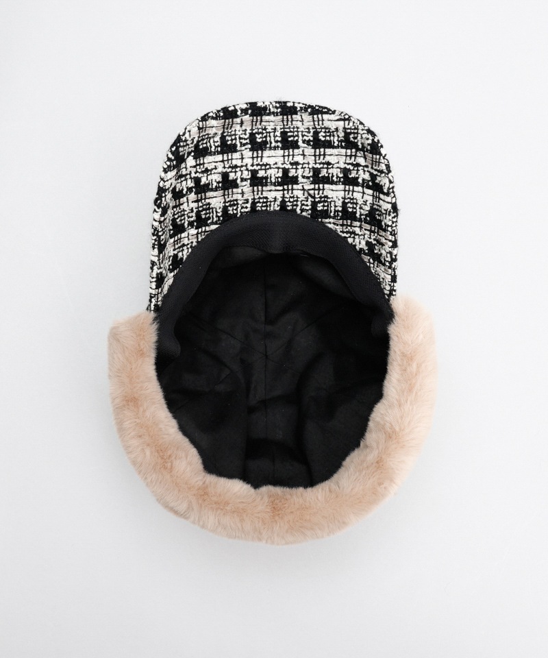 【 Beaurance （ビューランス）】ツイードファーフライトキャップ