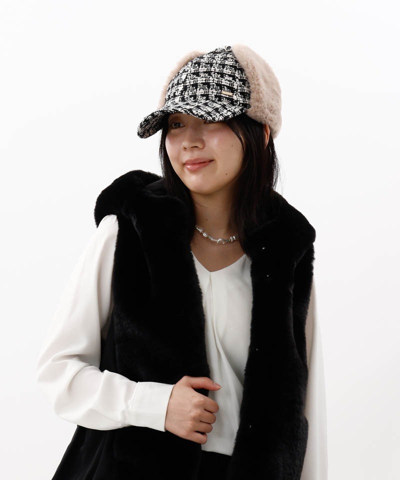 Beaurance （ビューランス）】ツイードファーフライトキャップALL