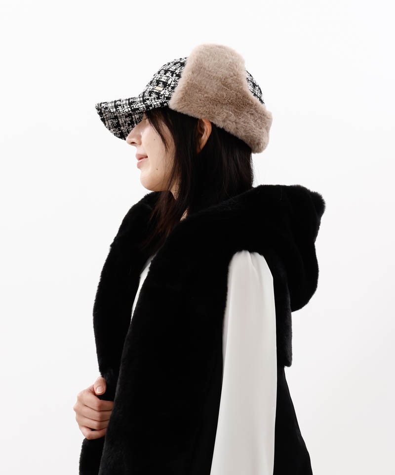 【 Beaurance （ビューランス）】ツイードファーフライトキャップ