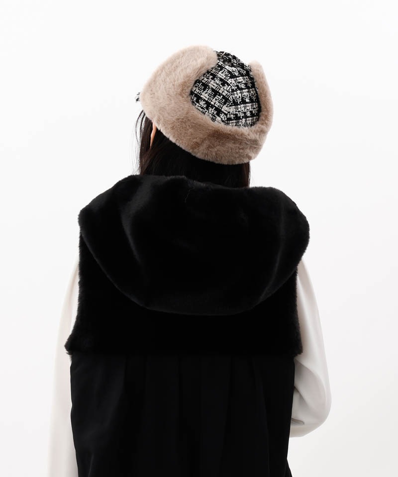 【 Beaurance （ビューランス）】ツイードファーフライトキャップ