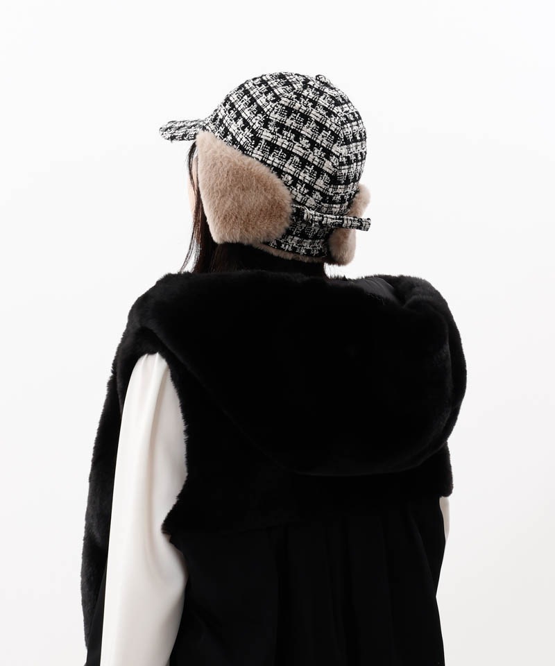 【 Beaurance （ビューランス）】ツイードファーフライトキャップ