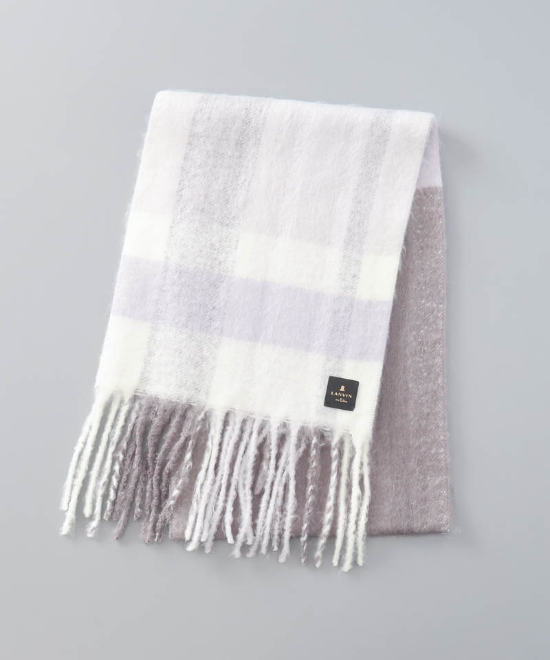 LANVIN en Bleu ファー マフラー ホワイト・ブラウン LANVIN en Bleu （ランバン オン ブルー）】モコモコカラーブロック