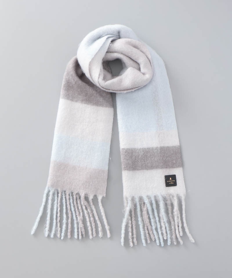ななランバン　ランバンオンブルー　LANVIN カシミヤ　マフラー LANVIN en Bleu （ランバン オン ブルー）】モコモコカラーブロック