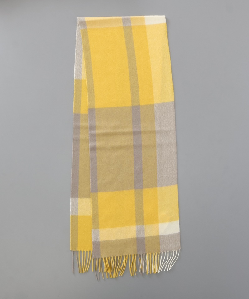 新品☆ランバン オン ブルー☆カシミヤ100% ブロックチェック マフラー　黄色 LANVIN en Bleu （ランバン オン ブルー）】カシミヤ100%チェック
