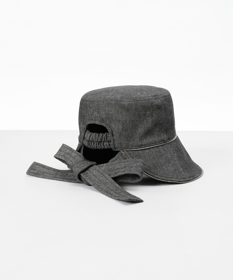 LANVINenBleuランバンオンブルーボアバケットハットクロッシェ女優帽白黒 LANVIN en Bleu （ランバン オン ブルー）】デニム/レザーリボン