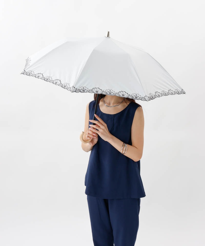 【 Aquascutum（アクアスキュータム）】エレガンス刺しゅう晴雨兼用傘（折りたたみ）