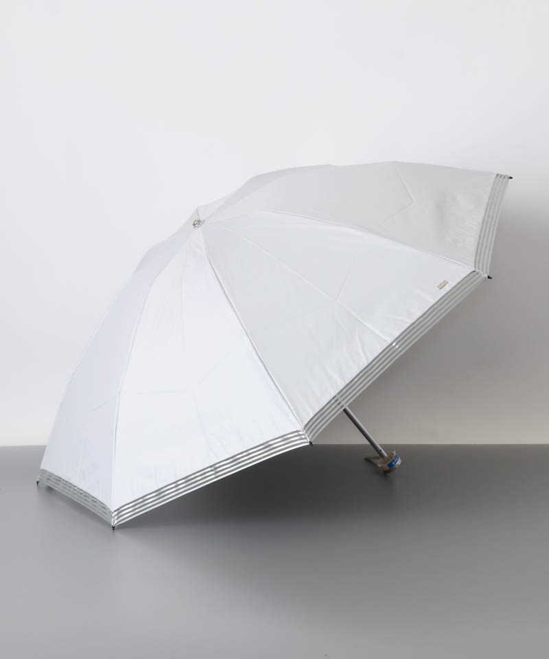【 Blao（ブラオ）】サマーシールド　ストライプオーガンジーテープ晴雨兼用傘 (折りたたみ)