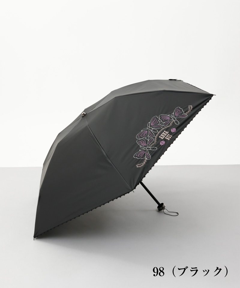 刺繍入り折りたたみ日傘 アナスイ ANNA SUI (アナ スイ) 】 ラメ刺繍x裾ピコット刺繍 晴雨兼用