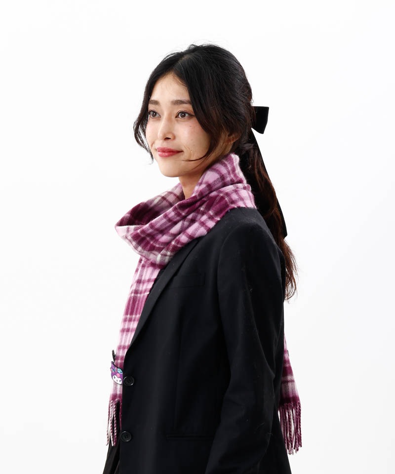 【 ANNA SUI（アナ スイ）】マイメロディ&クロミ 刺しゅうブローチ付きチェックマフラー