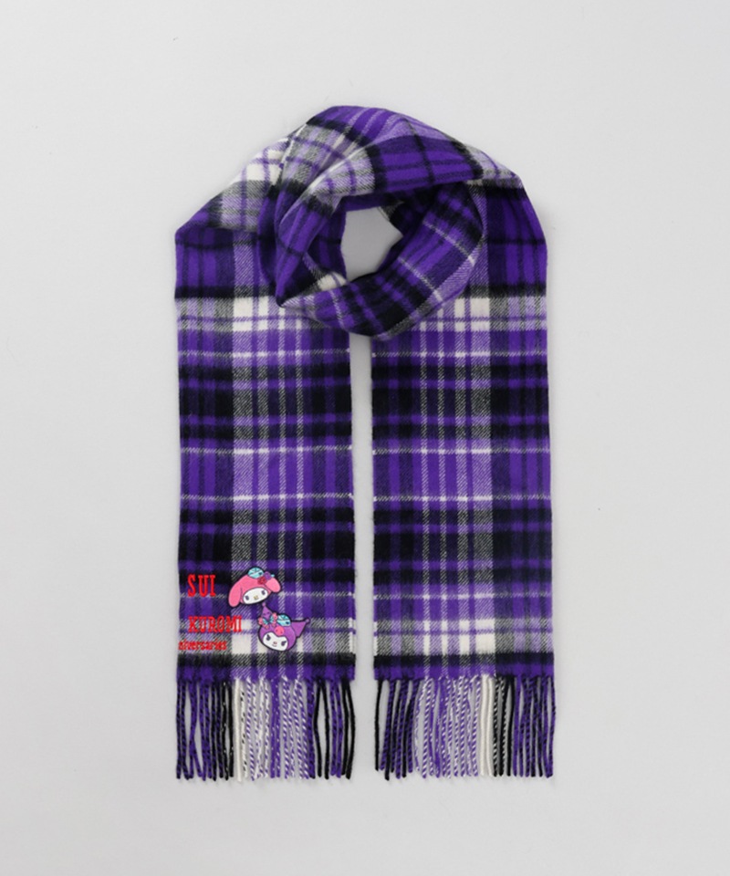 【 ANNA SUI（アナ スイ）】マイメロディ&クロミ 刺しゅうブローチ付きチェックマフラー