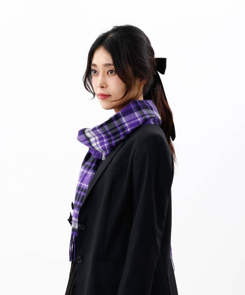 【 ANNA SUI（アナ スイ）】マイメロディ&クロミ 刺しゅうブローチ付きチェックマフラー