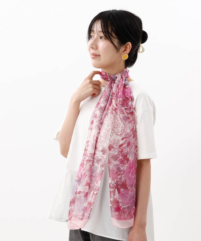 【 Fioritura Giovanna（フィオリトゥーラ ジョヴァンナ）】シルクプリントプチロングスカーフ(WASH)