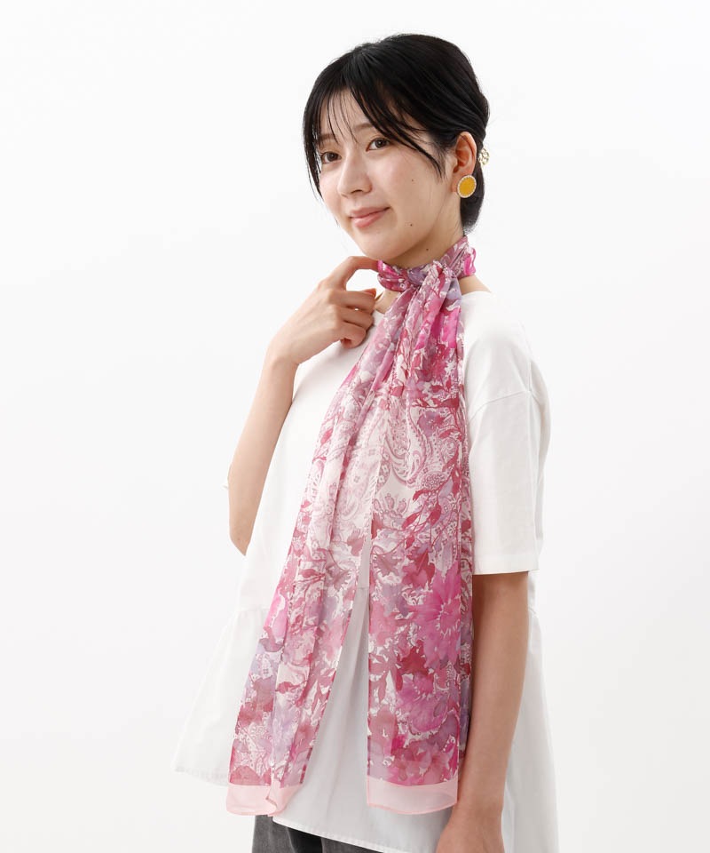 【 Fioritura Giovanna（フィオリトゥーラ ジョヴァンナ）】シルクプリントプチロングスカーフ(WASH)