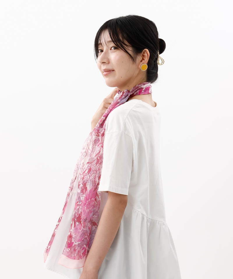 【 Fioritura Giovanna（フィオリトゥーラ ジョヴァンナ）】シルクプリントプチロングスカーフ(WASH)